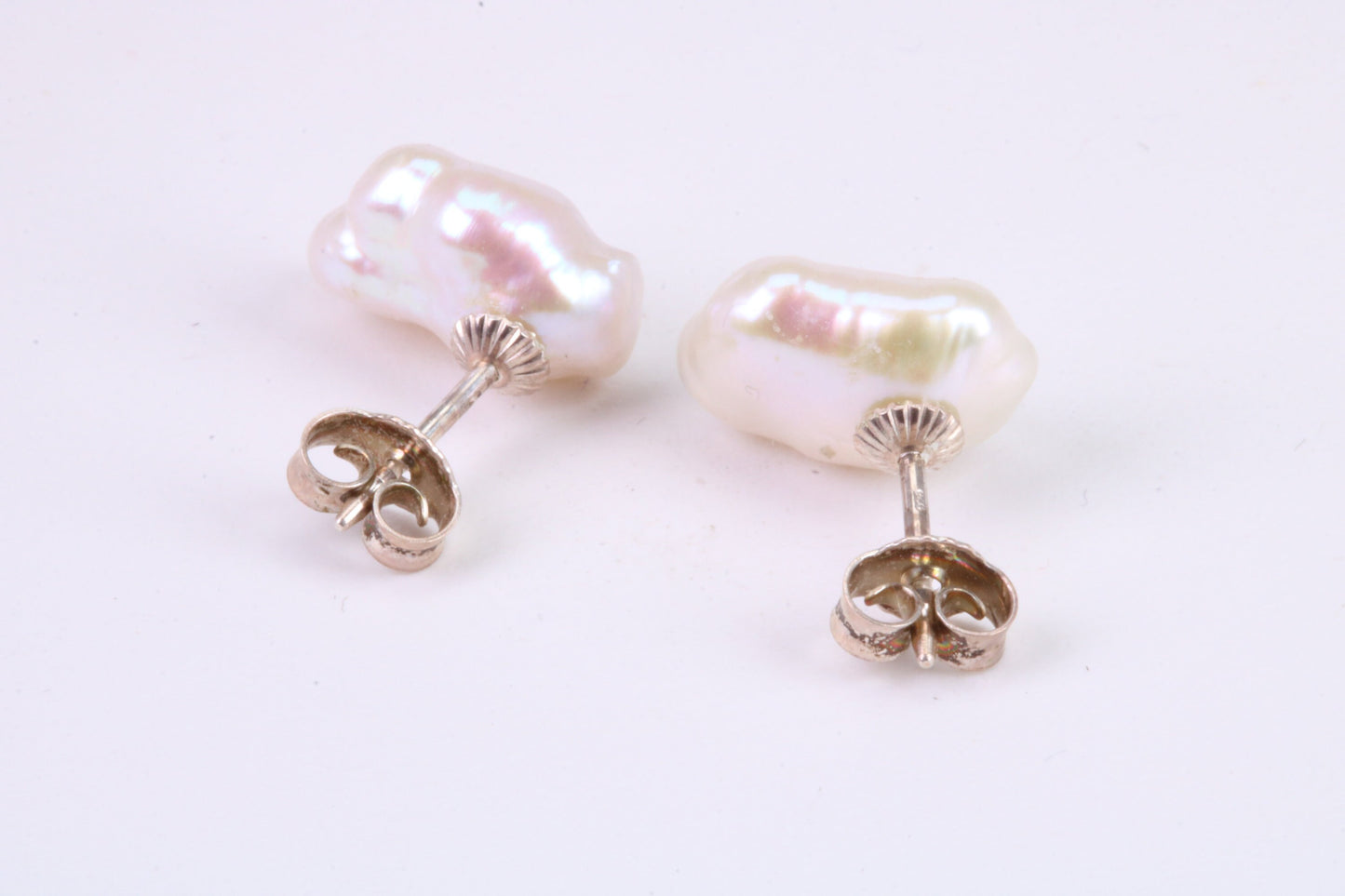 Freeform Natural Pearl Stud Earrings, set in Solid Silver