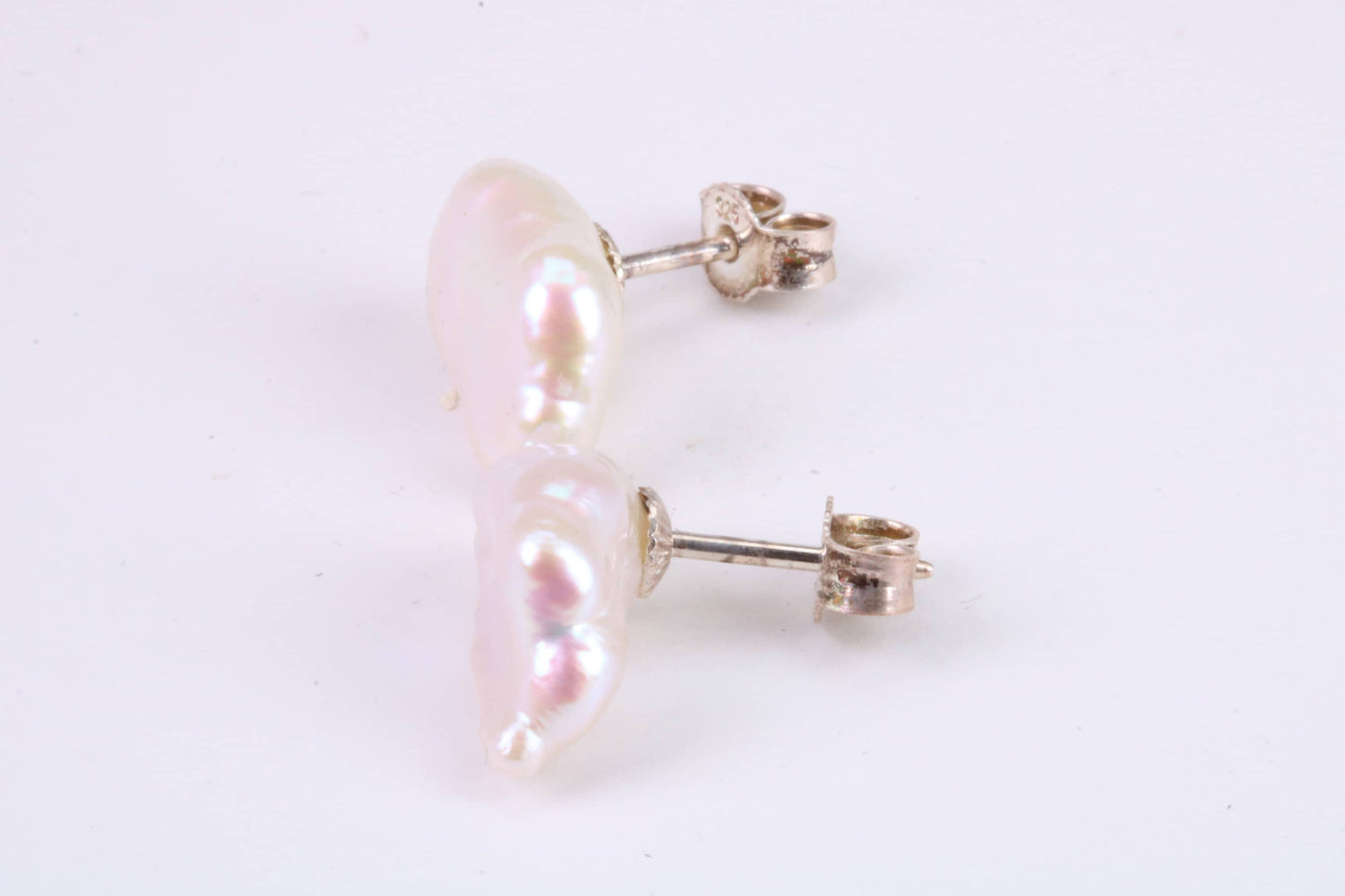 Freeform Natural Pearl Stud Earrings, set in Solid Silver