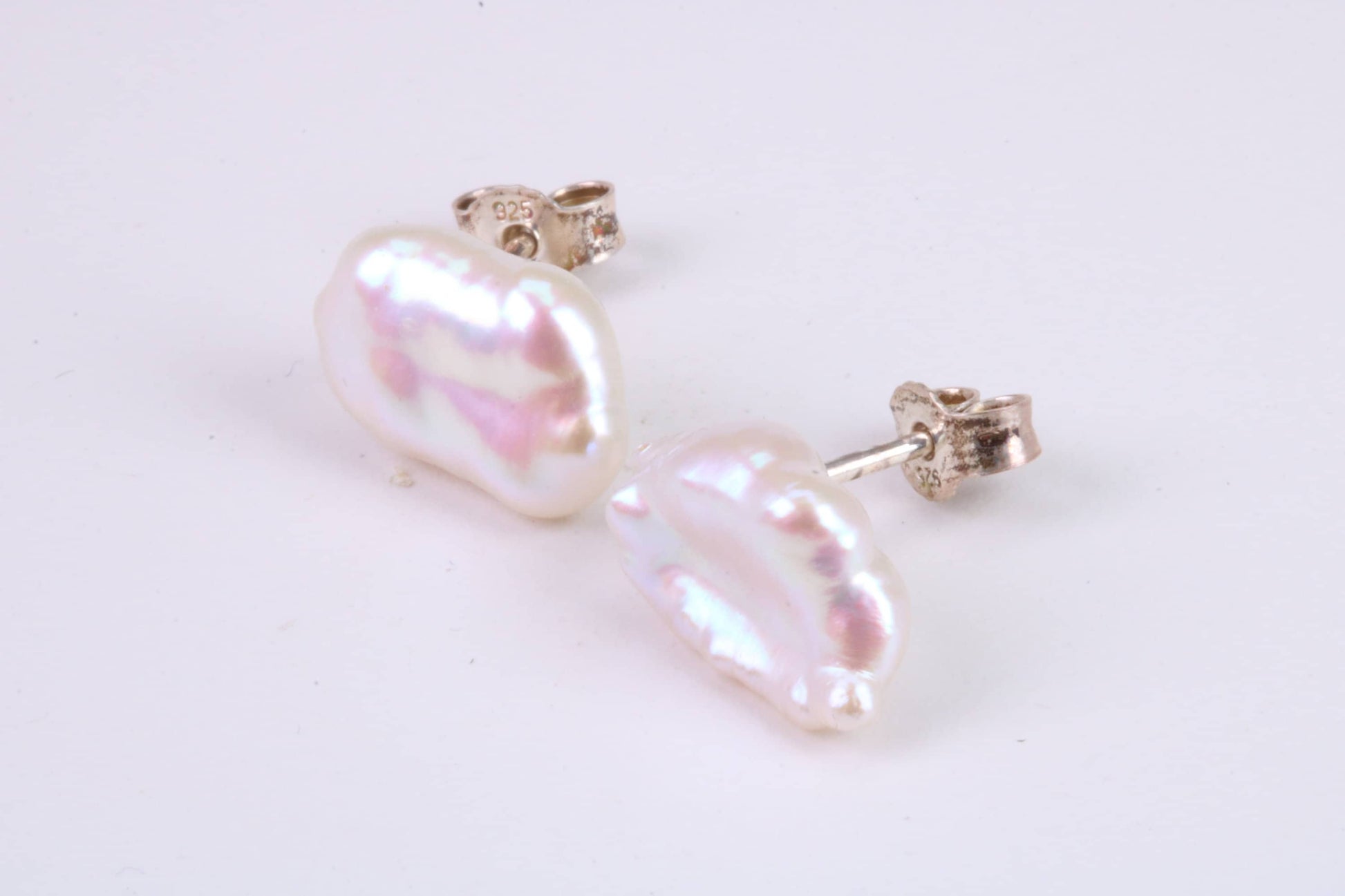 Freeform Natural Pearl Stud Earrings, set in Solid Silver