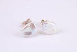 Freeform Natural Pearl Stud Earrings, set in Solid Silver