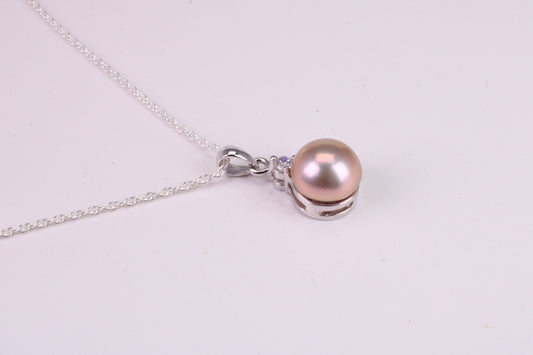 Natural Pearl and Cubic Zirconia set Necklace, set in Solid Silver