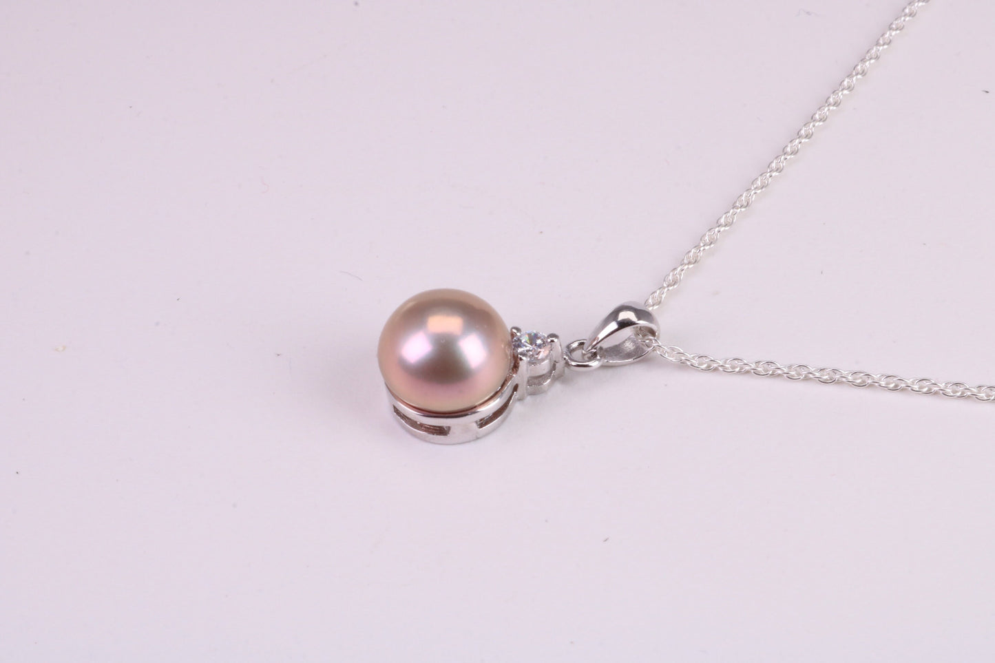 Natural Pearl and Cubic Zirconia set Necklace, set in Solid Silver