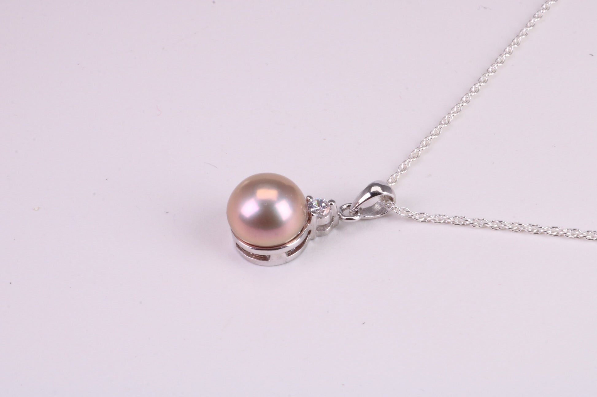 Natural Pearl and Cubic Zirconia set Necklace, set in Solid Silver