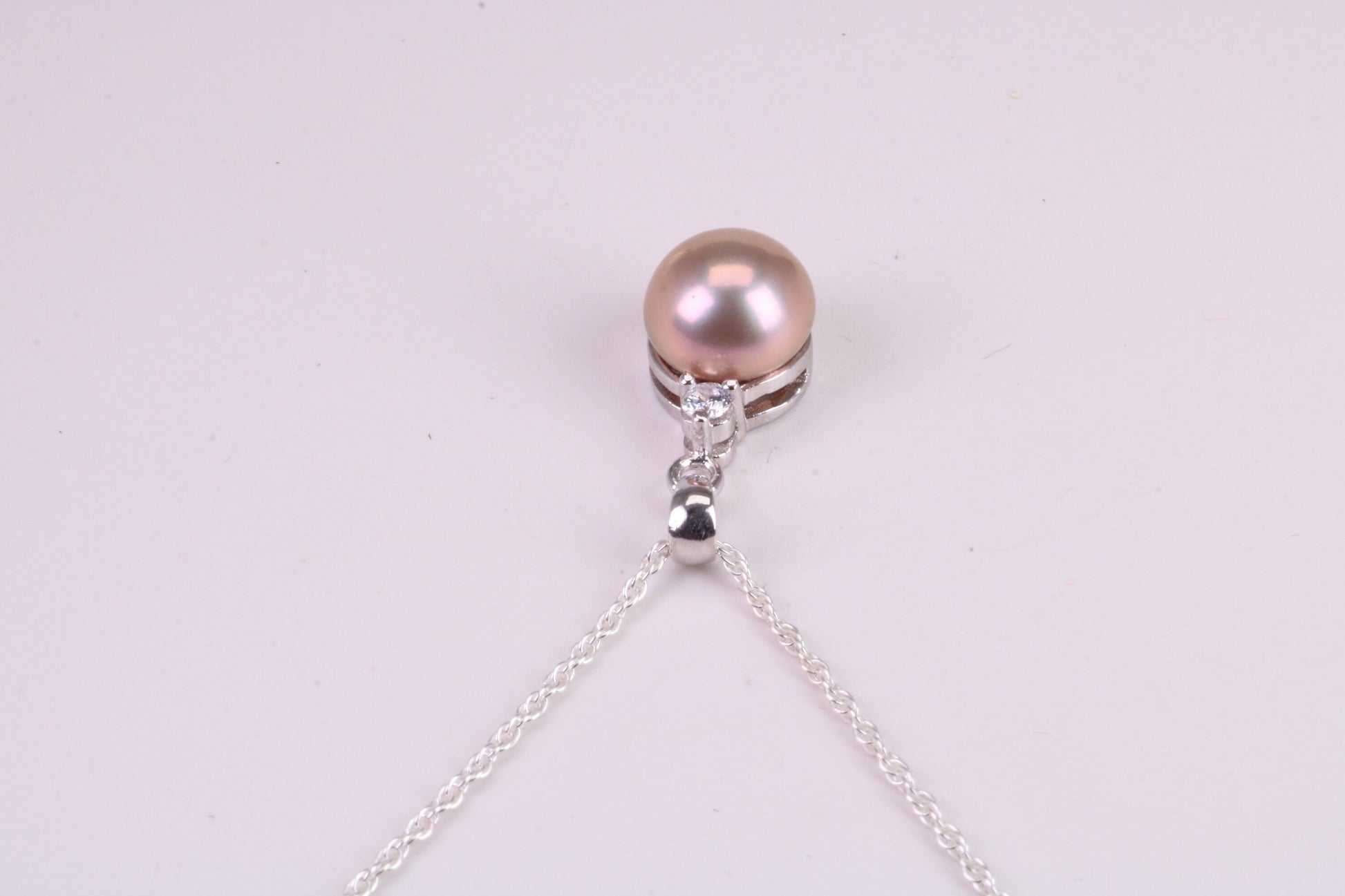 Natural Pearl and Cubic Zirconia set Necklace, set in Solid Silver