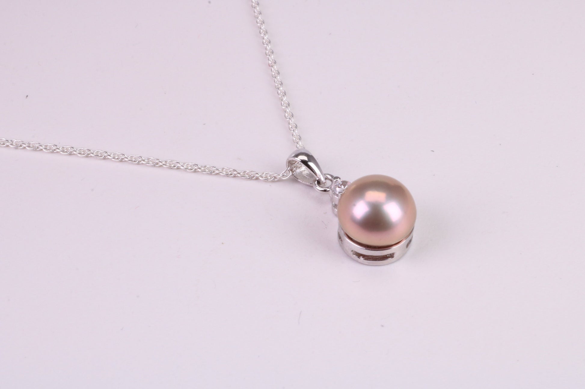 Natural Pearl and Cubic Zirconia set Necklace, set in Solid Silver