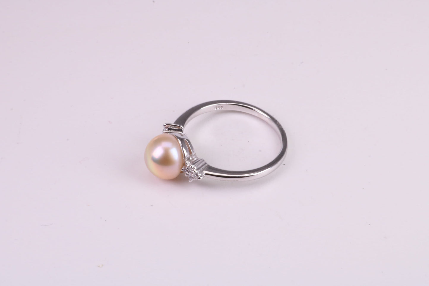 Natural Pearl and Cubic Zirconia set Ring, set in Solid Silver