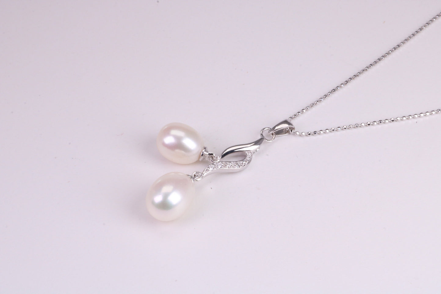 20 Inches Long Natural Pearl Necklace set in Solid Silver, Length Adjustable Chain