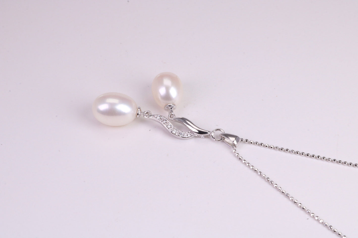 20 Inches Long Natural Pearl Necklace set in Solid Silver, Length Adjustable Chain