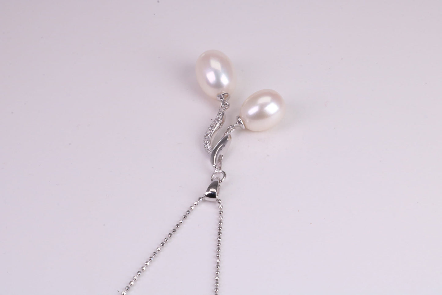 20 Inches Long Natural Pearl Necklace set in Solid Silver, Length Adjustable Chain