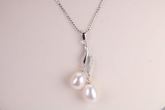 20 Inches Long Natural Pearl Necklace set in Solid Silver, Length Adjustable Chain