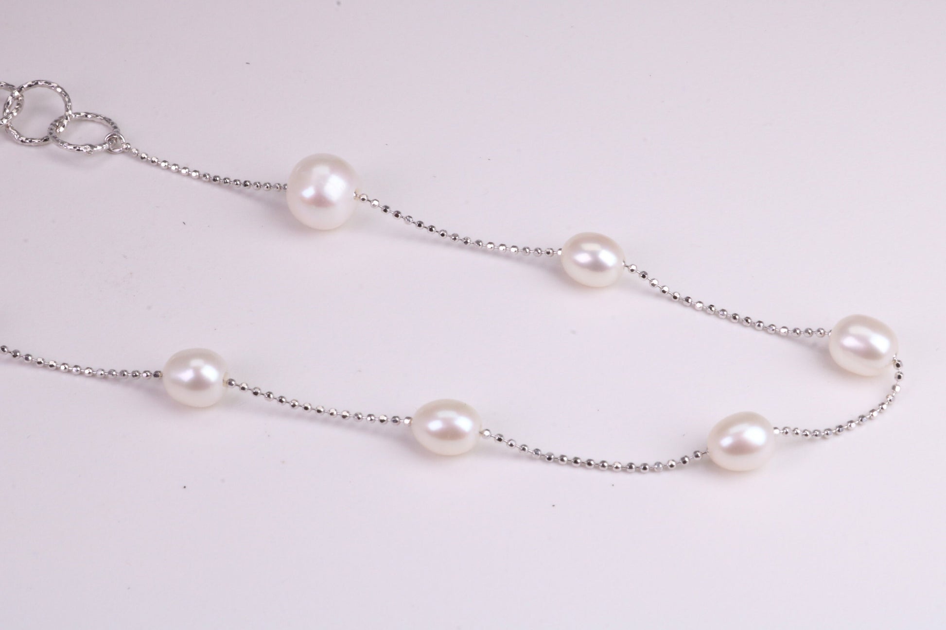 44 Inches Long Natural Pearl Necklace set in Solid Silver