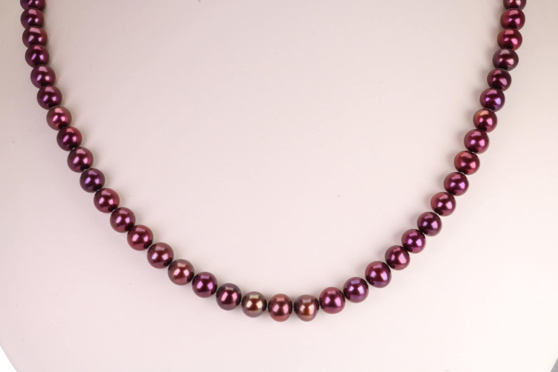 18 Inches Long Aubergine Coloured Natural Pearl Necklace set in Solid Silver Clasp