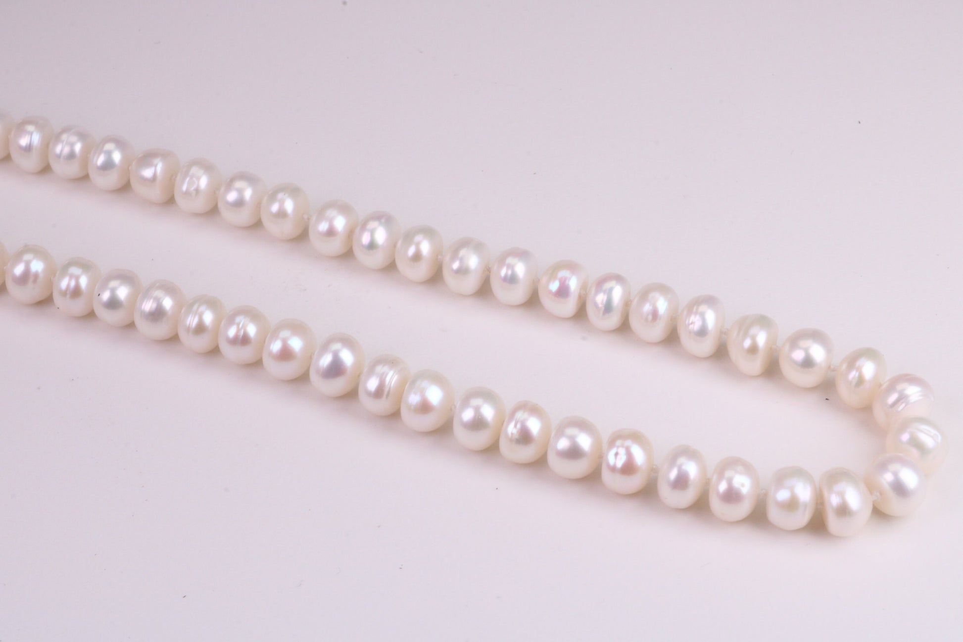 18 Inches Long Natural Pearl Necklace set in Solid Silver Clasp, 6.50 mm Round Pearls