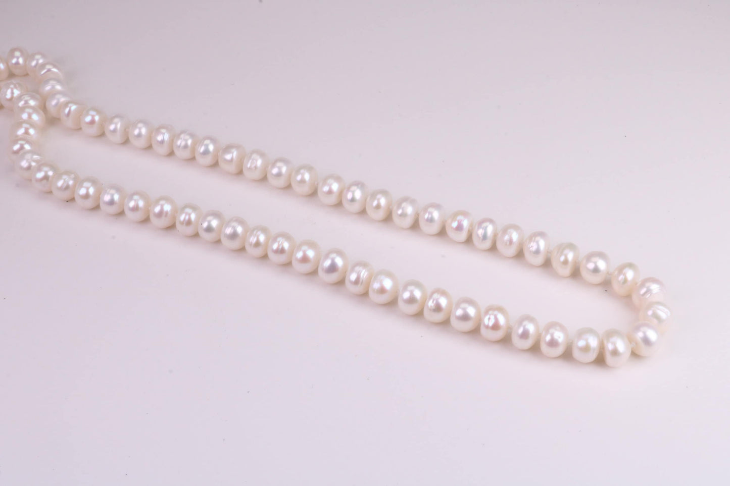 18 Inches Long Natural Pearl Necklace set in Solid Silver Clasp, 6.50 mm Round Pearls