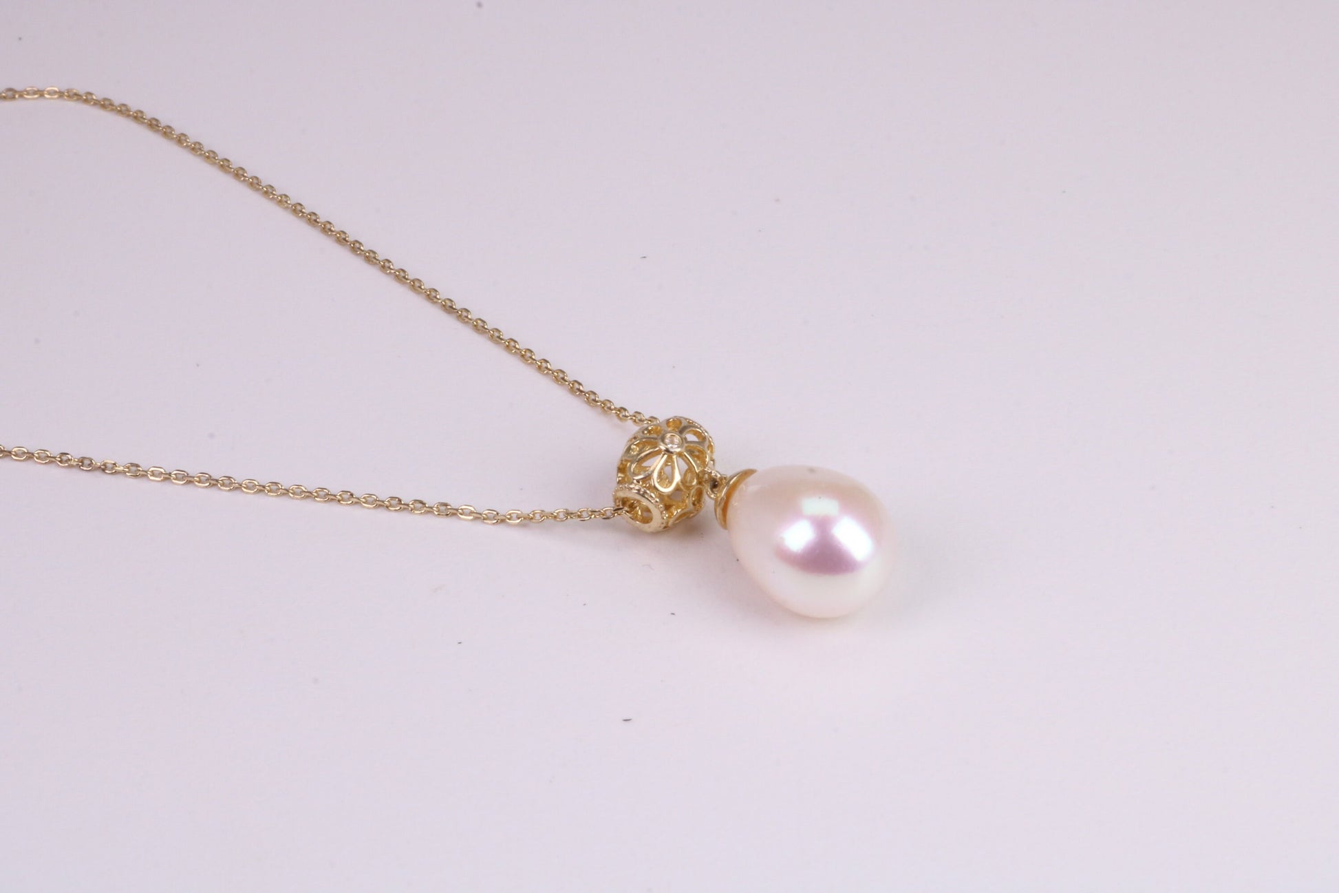 Natural Pearl set Necklace set in Solid Silver, 18ct Yellow Gold Plated, Length Adjustable Chain