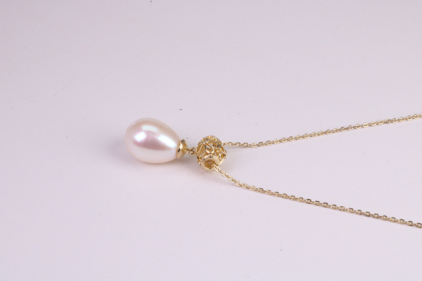 Natural Pearl set Necklace set in Solid Silver, 18ct Yellow Gold Plated, Length Adjustable Chain