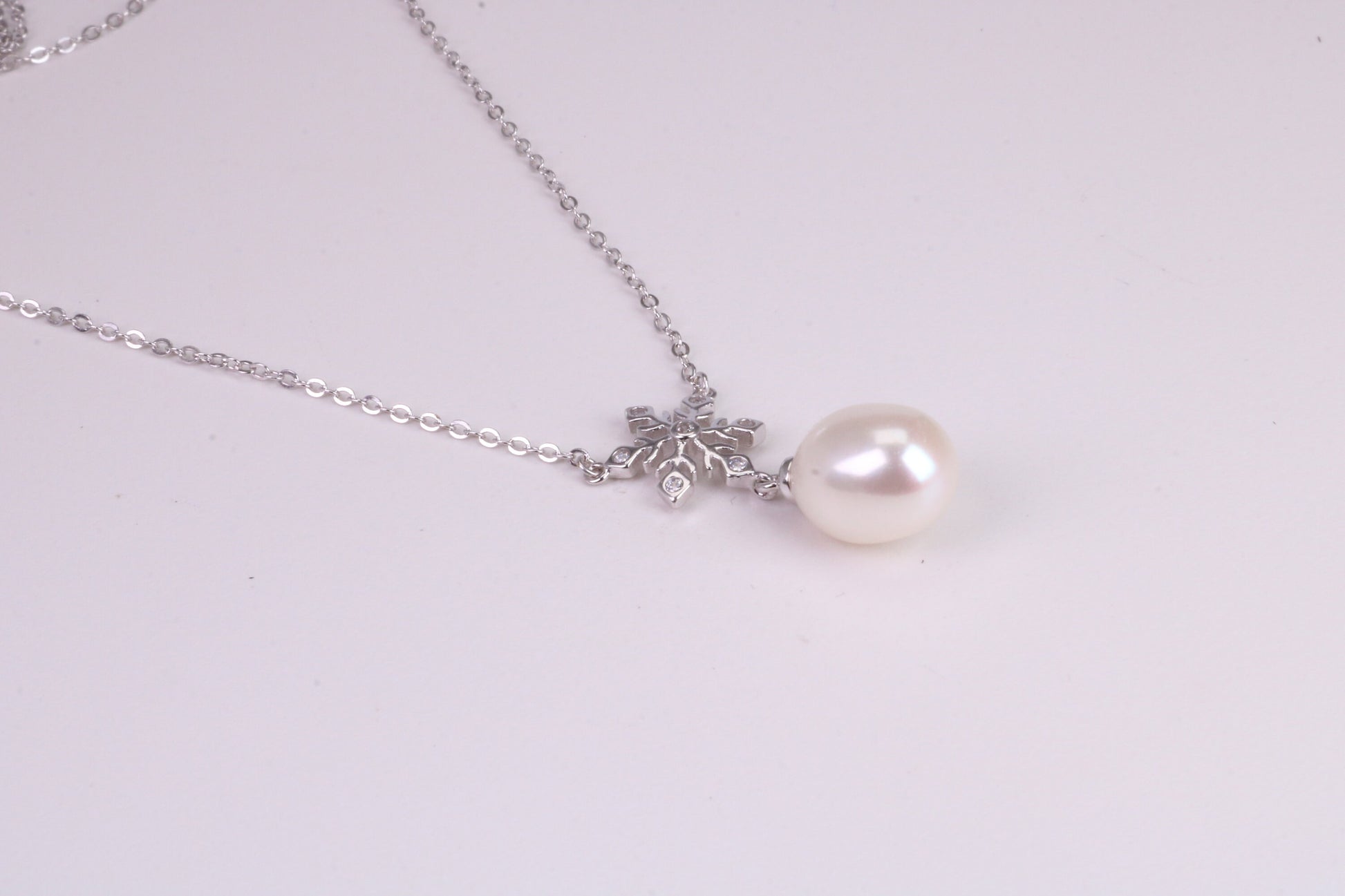 Natural Pearl and Cubic Zirconia set Necklace set in Solid Silver, 18ct Yellow Gold Plated, Length Adjustable Chain