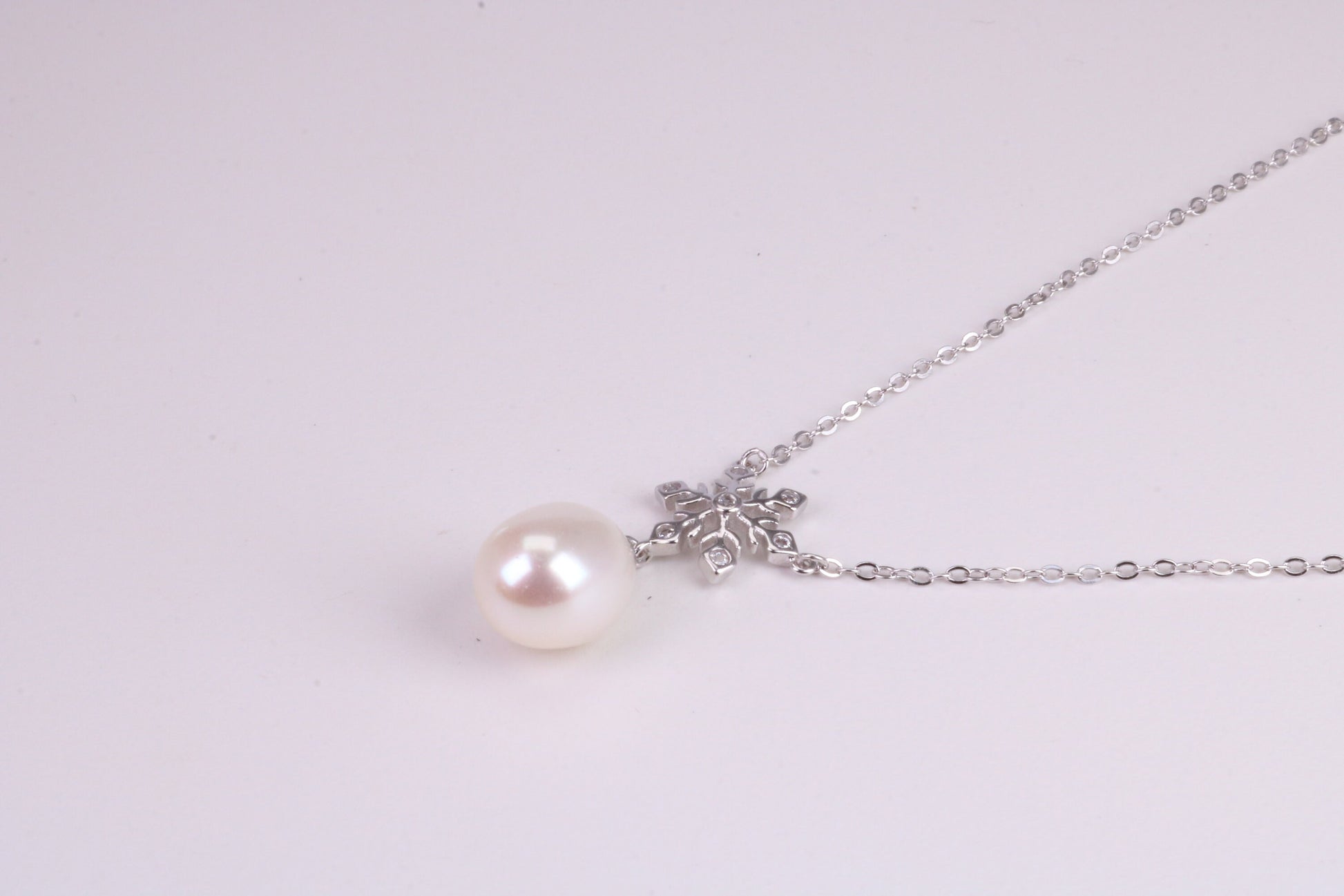 Natural Pearl and Cubic Zirconia set Necklace set in Solid Silver, 18ct Yellow Gold Plated, Length Adjustable Chain