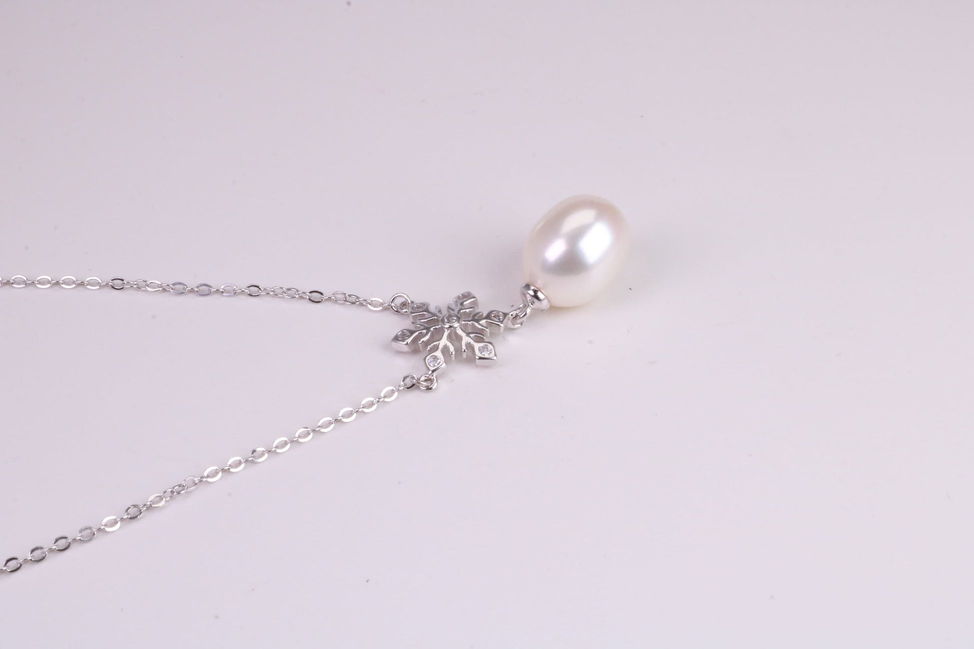 Natural Pearl and Cubic Zirconia set Necklace set in Solid Silver, 18ct Yellow Gold Plated, Length Adjustable Chain