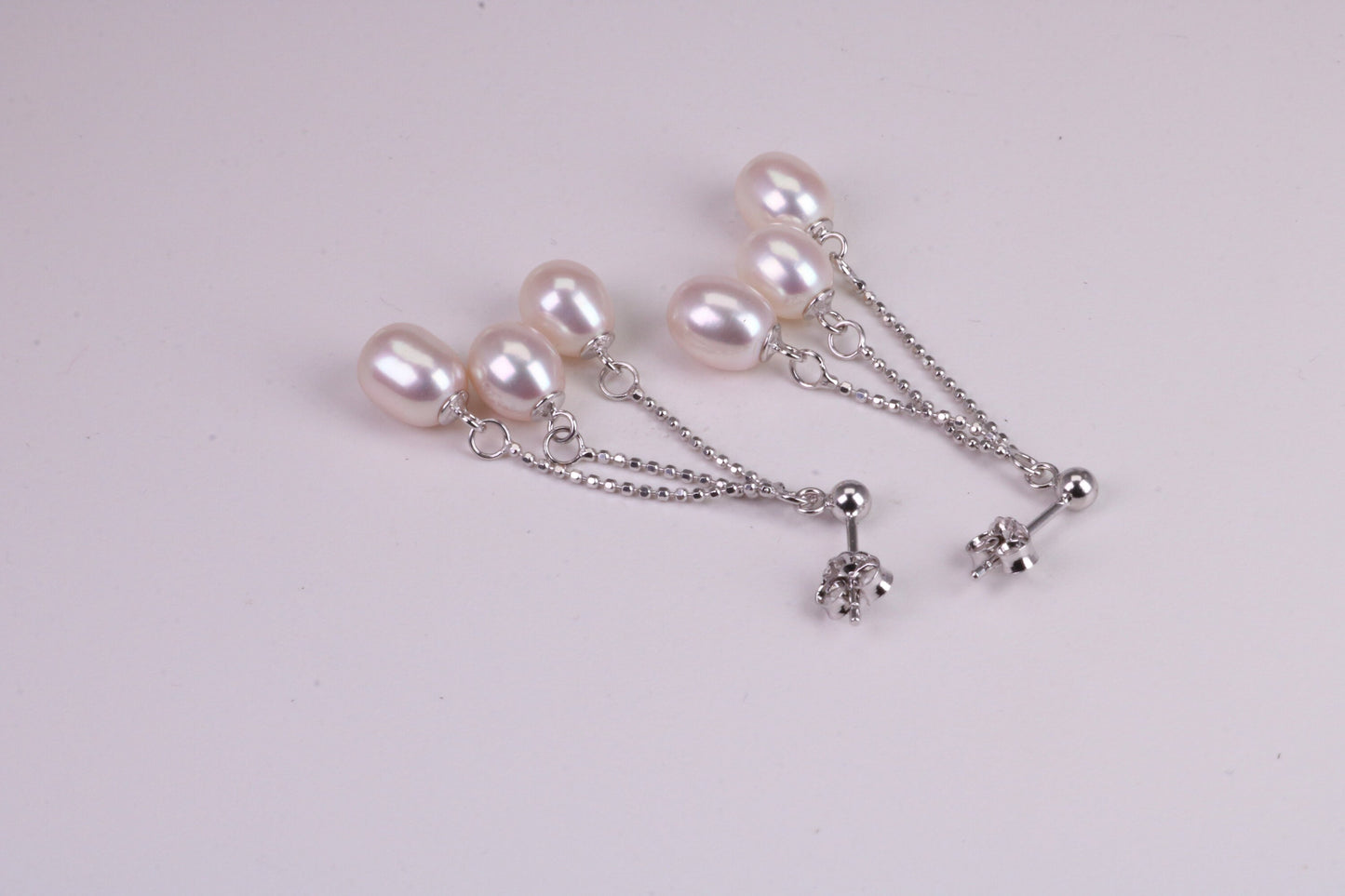 40 mm Long Natural Pearl set Dropper Earrings, set in Solid Silver