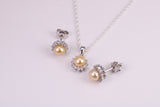 Natural Yellow Pearl and Cubic Zirconia set Necklace and Matching Earrings, set in Solid Silver