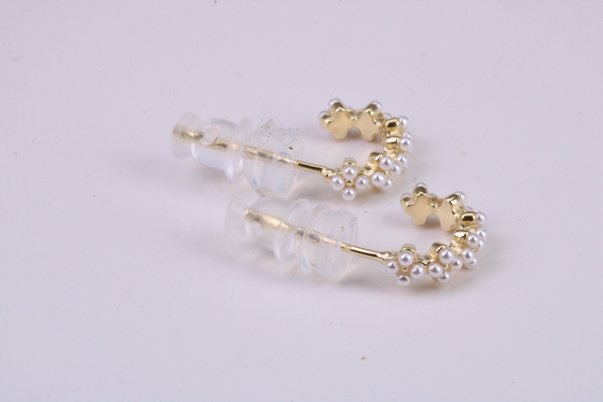 Natural Pearl set Half Hoop Earrings, set in Solid Silver and Further 18ct Yellow Gold