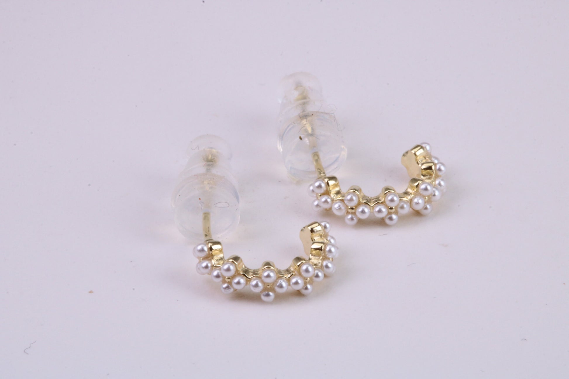 Natural Pearl set Half Hoop Earrings, set in Solid Silver and Further 18ct Yellow Gold