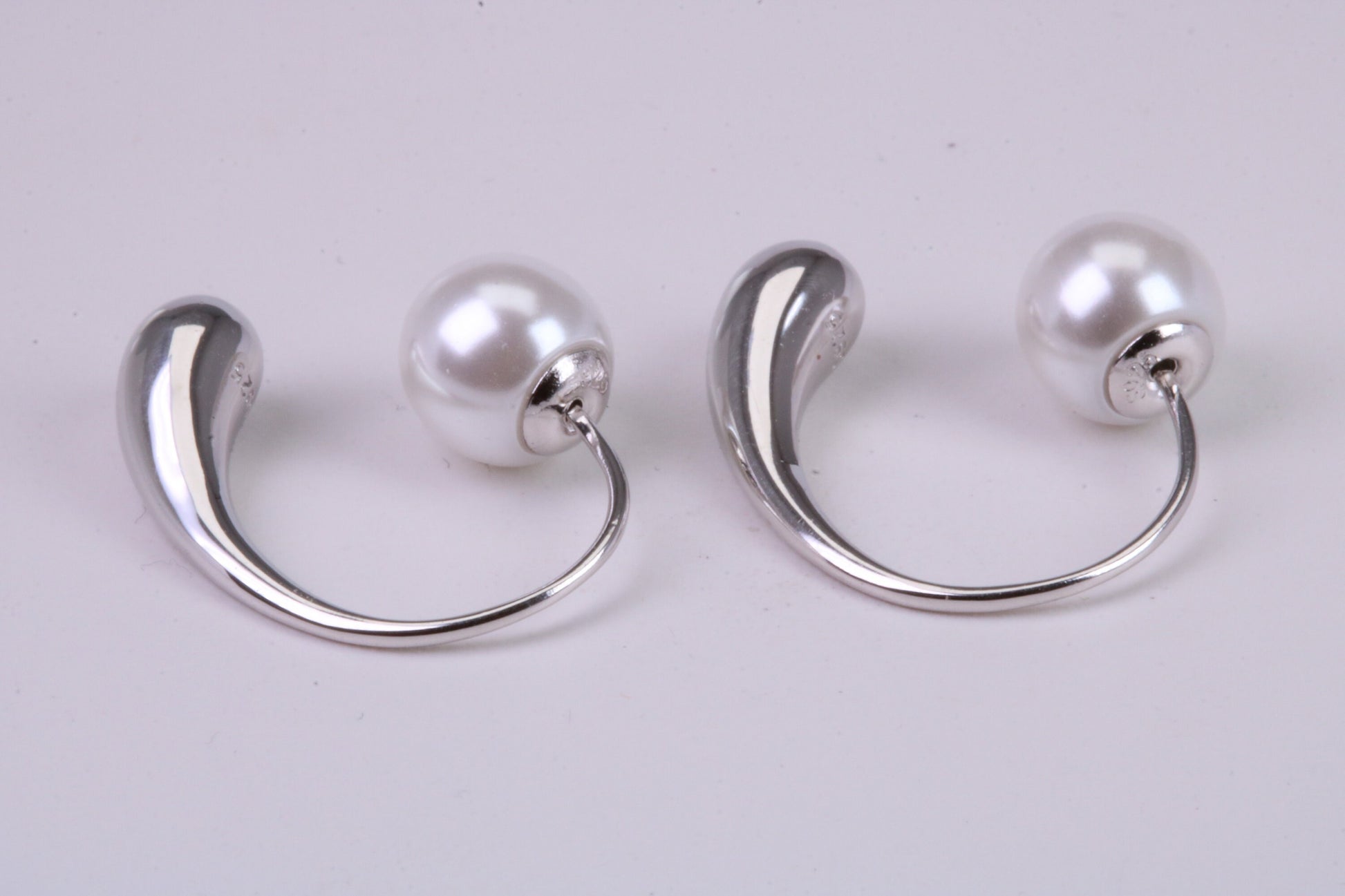 Natural Pearl set Dropper Hoop Earrings, set in Solid Silver