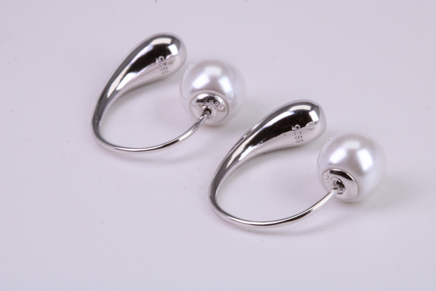 Natural Pearl set Dropper Hoop Earrings, set in Solid Silver