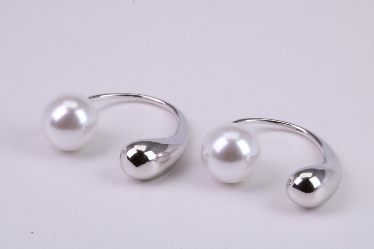 Natural Pearl set Dropper Hoop Earrings, set in Solid Silver