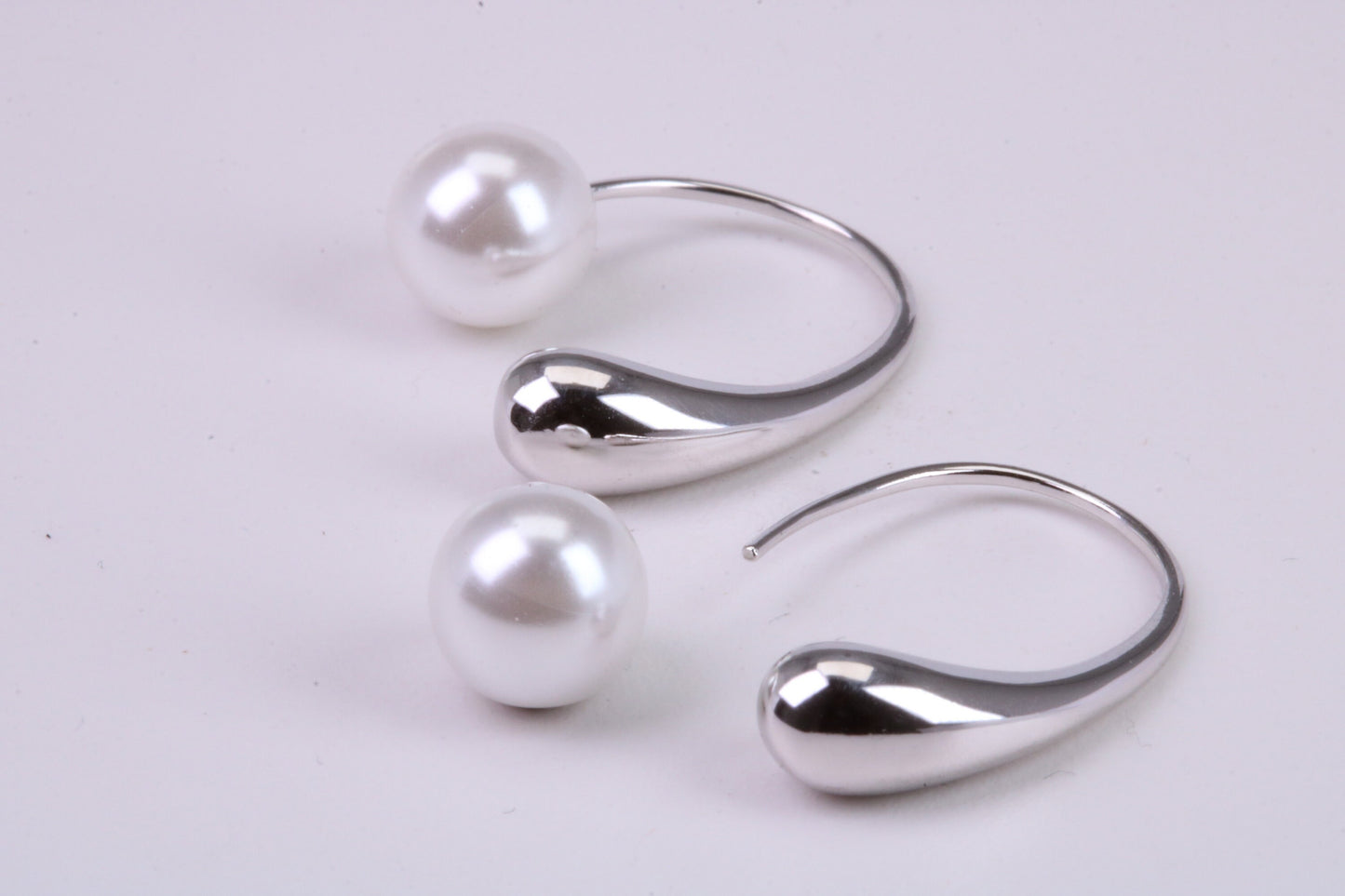 Natural Pearl set Dropper Hoop Earrings, set in Solid Silver