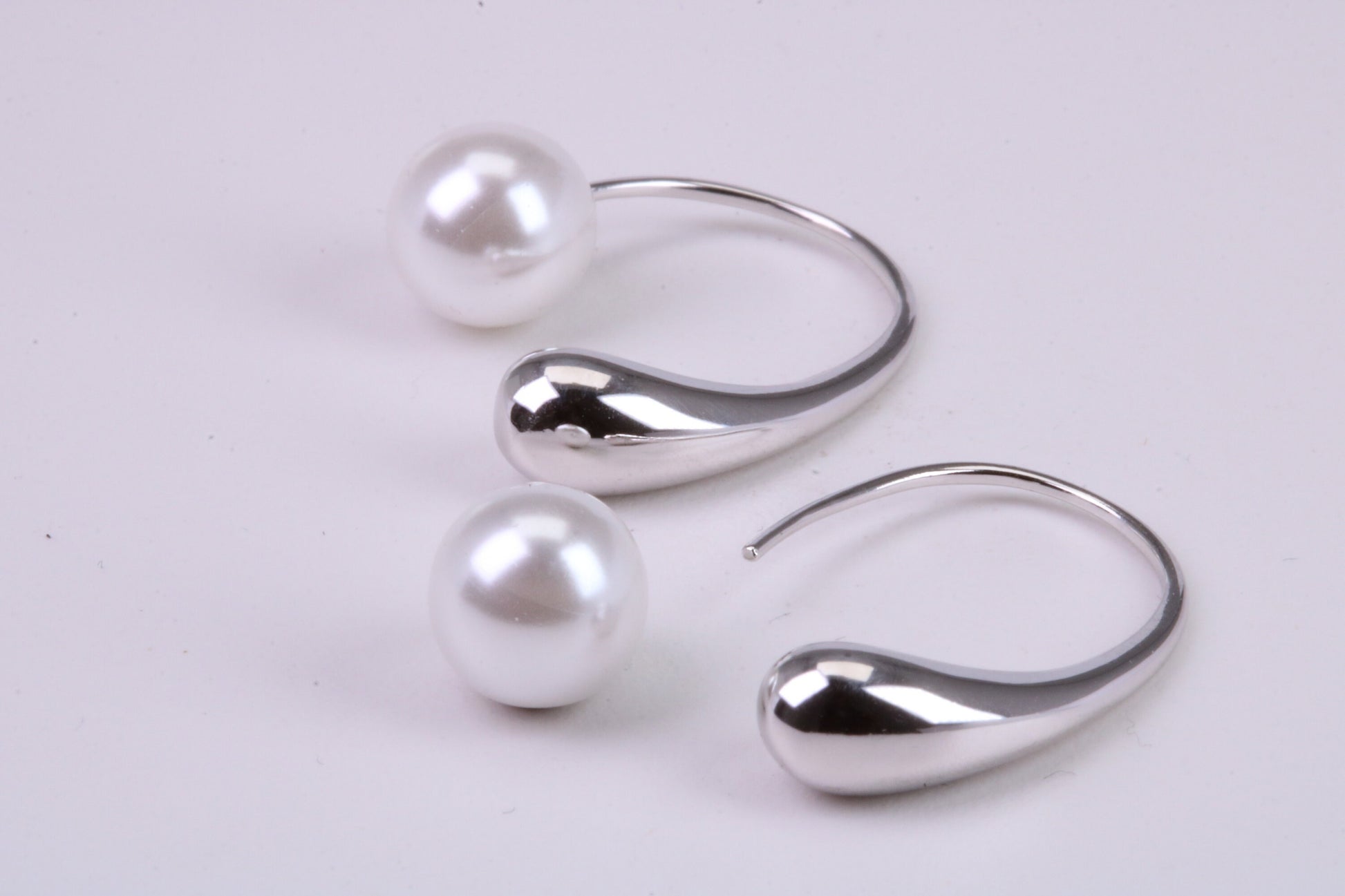 Natural Pearl set Dropper Hoop Earrings, set in Solid Silver