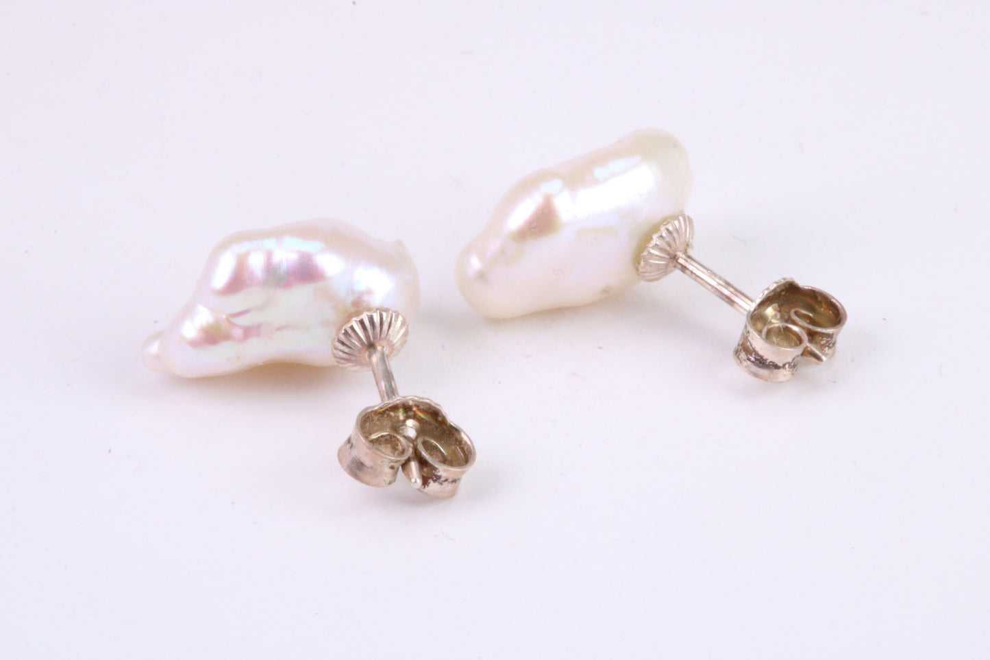 Freeform Natural Pearl Stud Earrings, set in Solid Silver