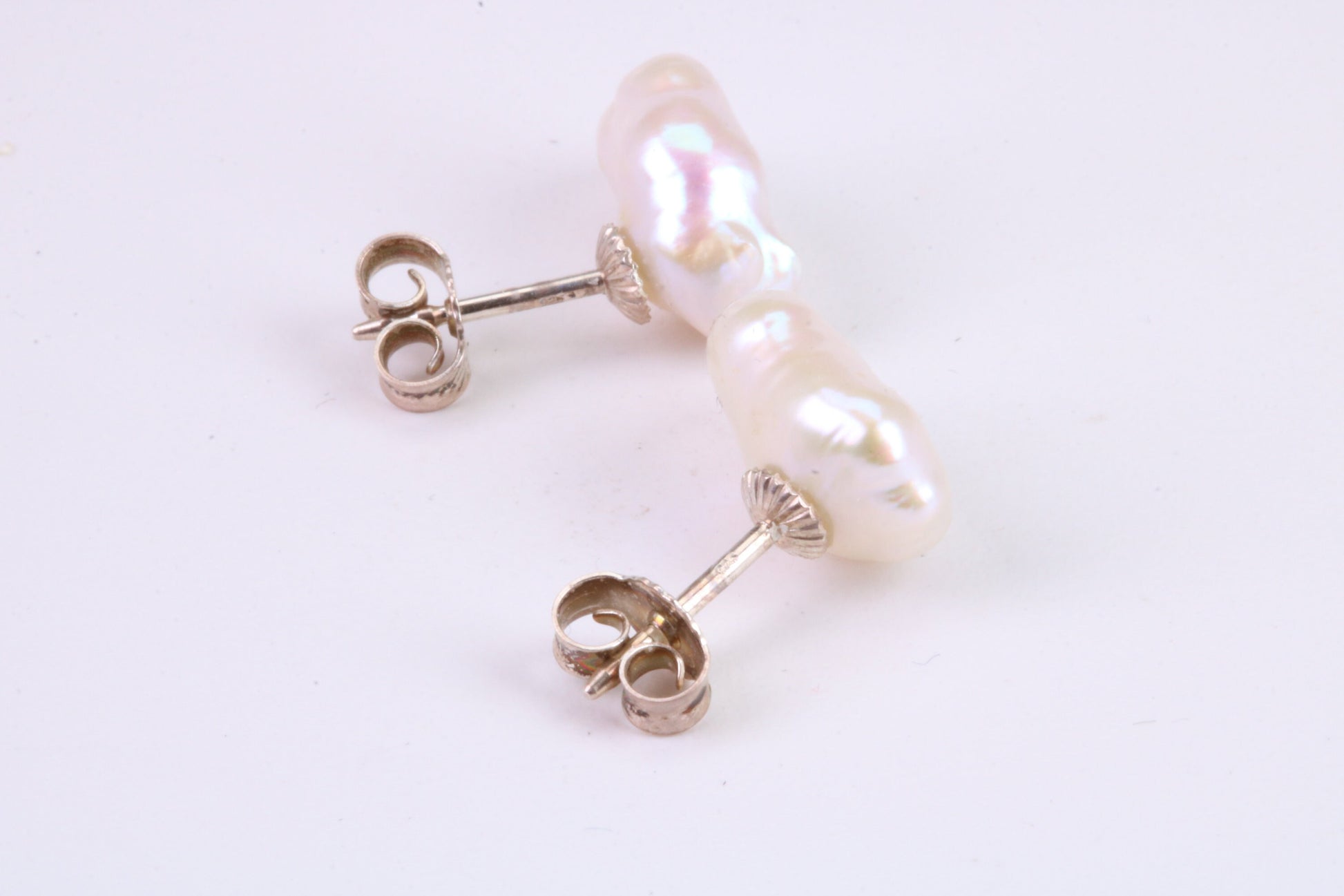 Freeform Natural Pearl Stud Earrings, set in Solid Silver