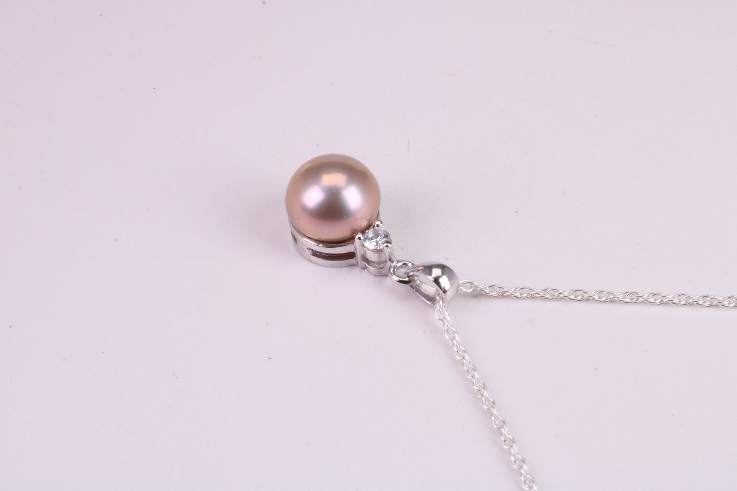 Natural Pearl and Cubic Zirconia set Necklace, set in Solid Silver