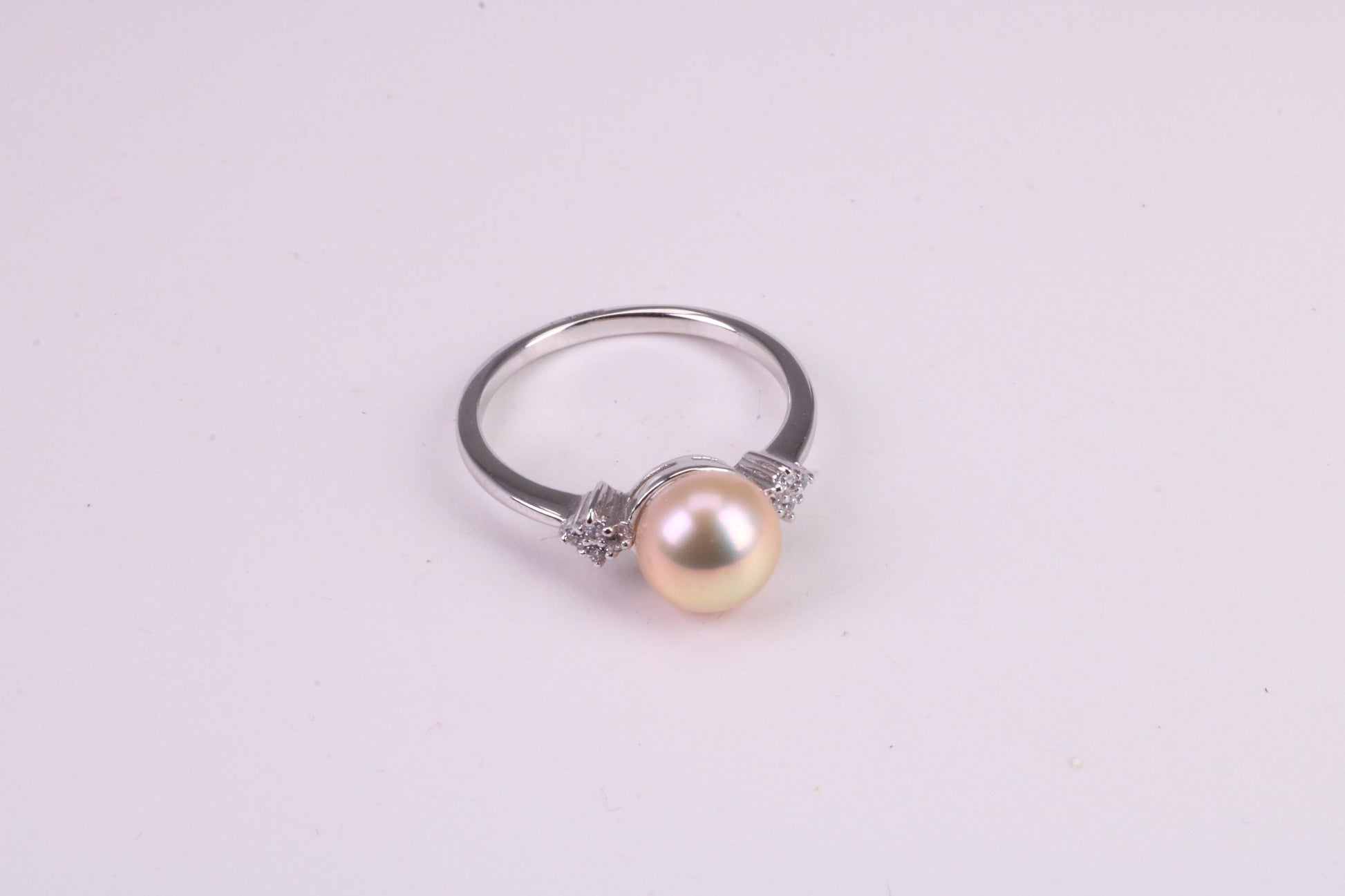 Natural Pearl and Cubic Zirconia set Ring, set in Solid Silver