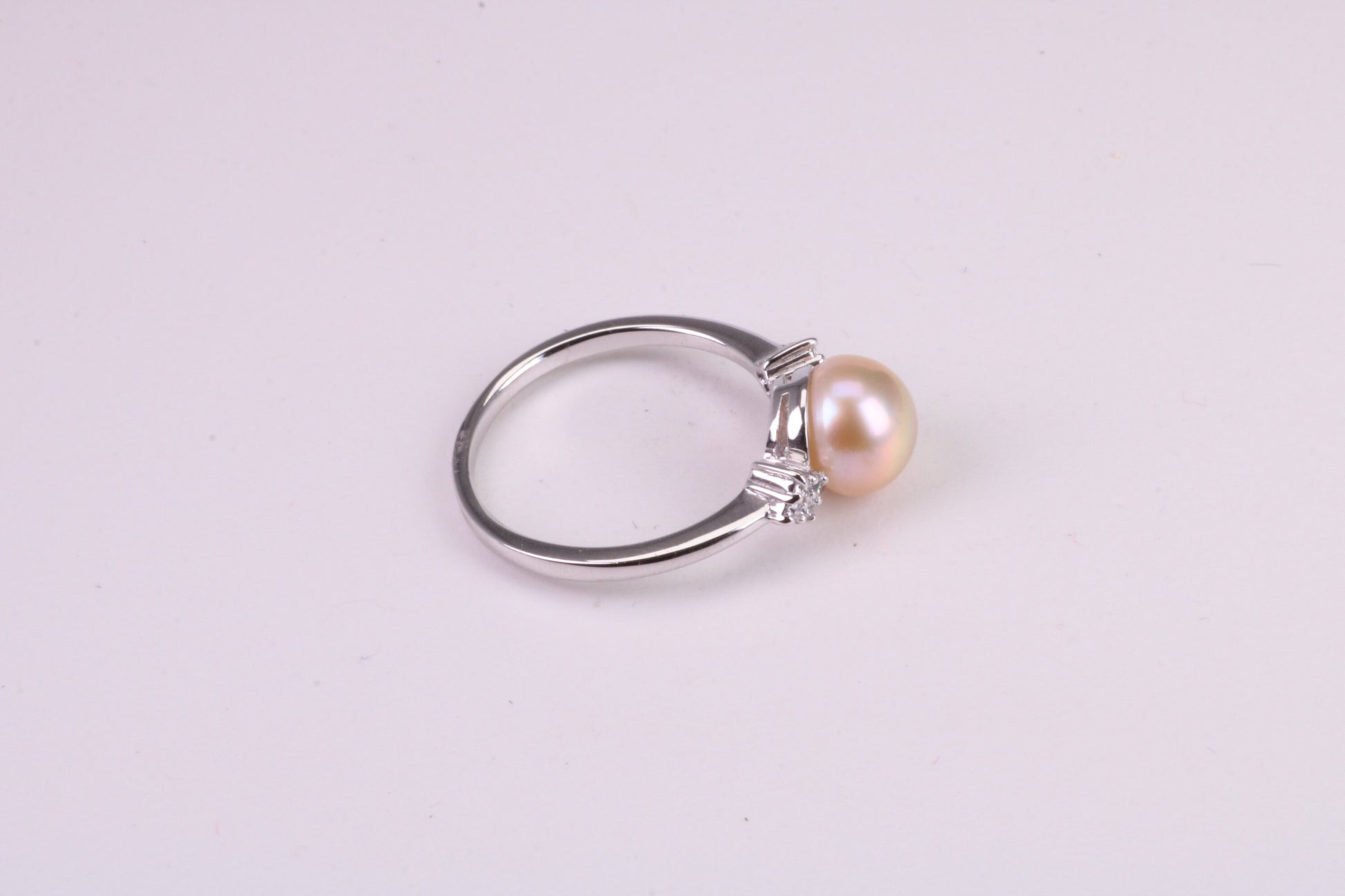 Natural Pearl and Cubic Zirconia set Ring, set in Solid Silver