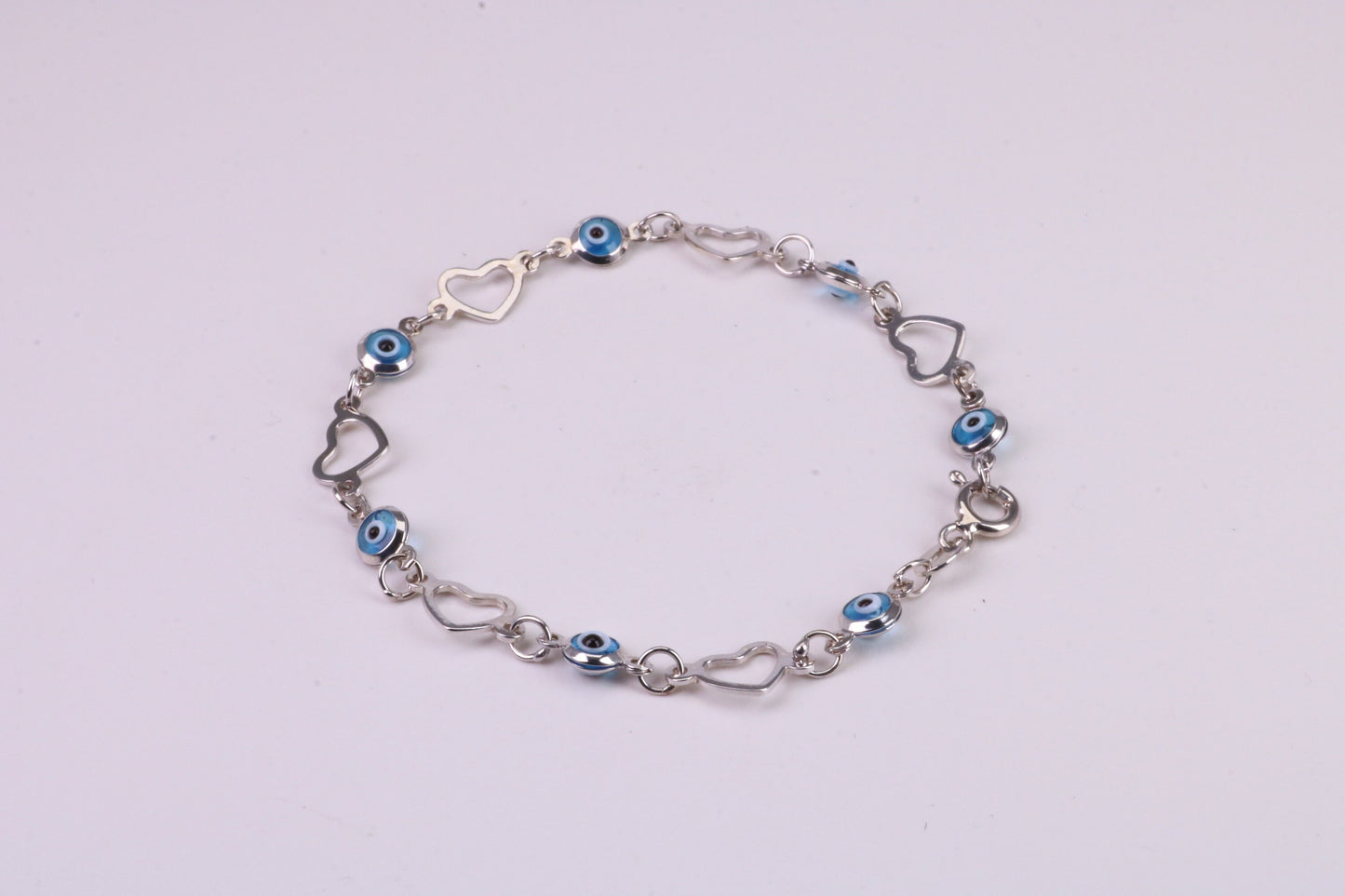 Evil Eye Protector Love Hearts Bracelet, Made from solid Sterling Silver