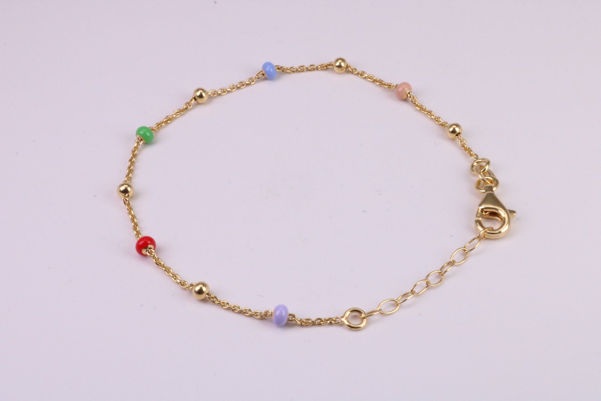 Dainty Rainbow Bracelet, With Length Adjustable Chain, Made from solid Sterling Silver and Further 18ct Yellow Gold Plated