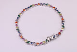 Rainbow Colour Cubic Zirconia Set Bracelet, 7.50 inch Length, Made from solid Sterling Silver
