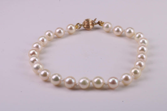 South Sea Simple 6 mm Round Natural Pearl Bracelet set with Solid Yellow Gold Lock