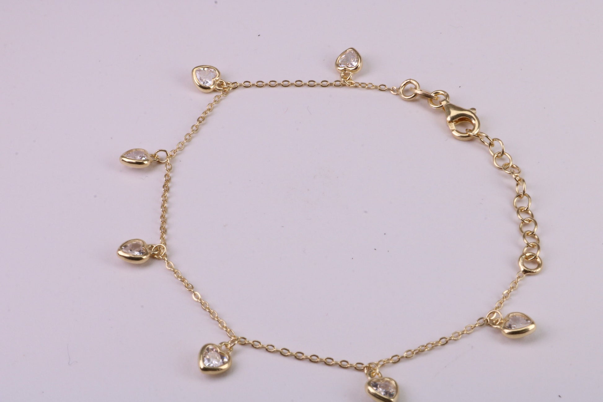 Dainty Love Hearts Bracelet, With Length Adjustable Chain, Made from solid Sterling Silver and Further 18ct Yellow Gold Plated