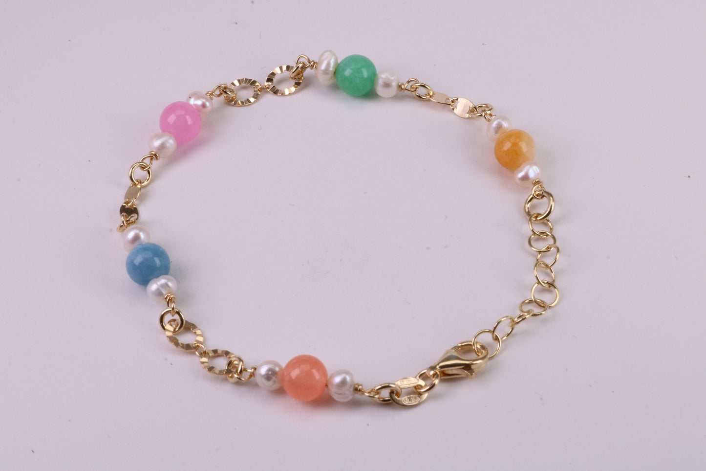 Rainbow Bracelet, With Length Adjustable Chain, Made from solid Sterling Silver and Further 18ct Yellow Gold Plated