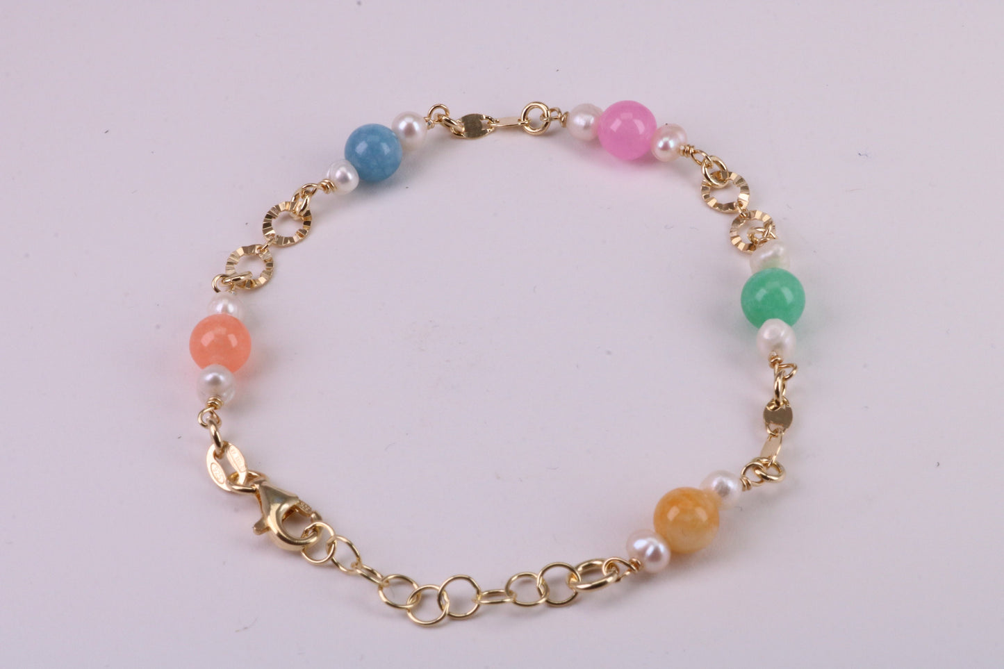 Rainbow Bracelet, With Length Adjustable Chain, Made from solid Sterling Silver and Further 18ct Yellow Gold Plated