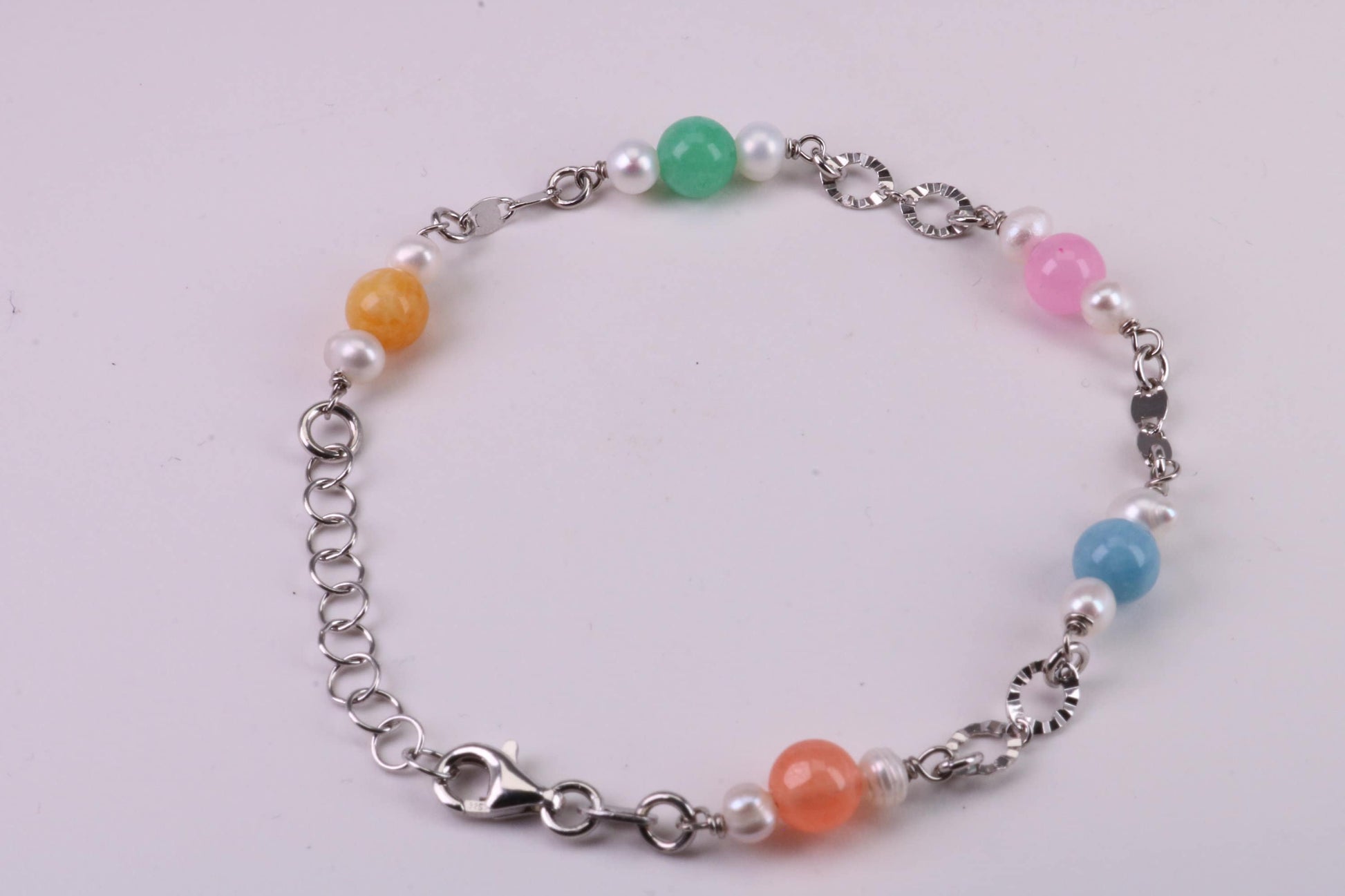 Rainbow Bracelet, With Length Adjustable Chain, Made from solid Sterling Silver