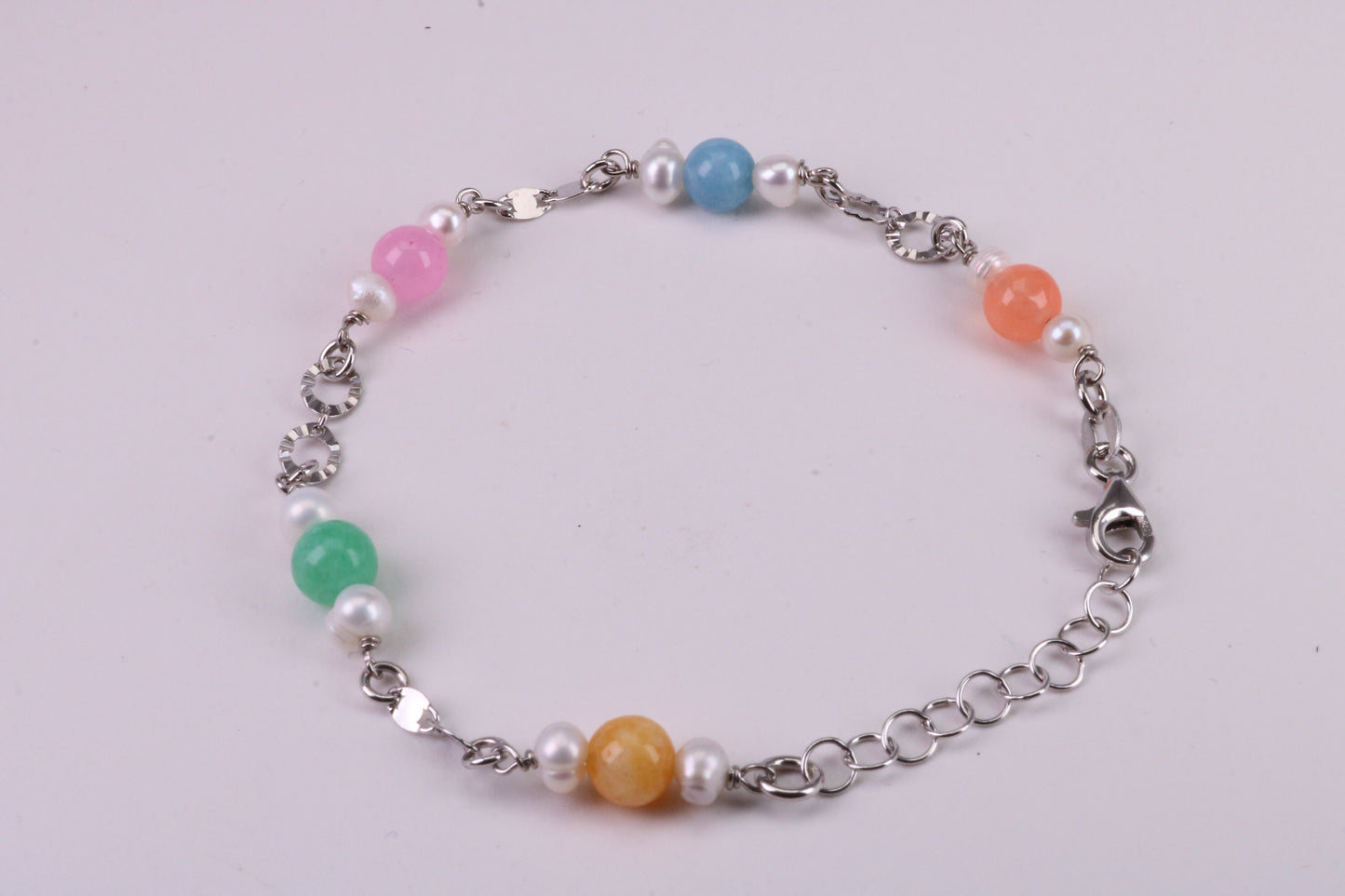 Rainbow Bracelet, With Length Adjustable Chain, Made from solid Sterling Silver