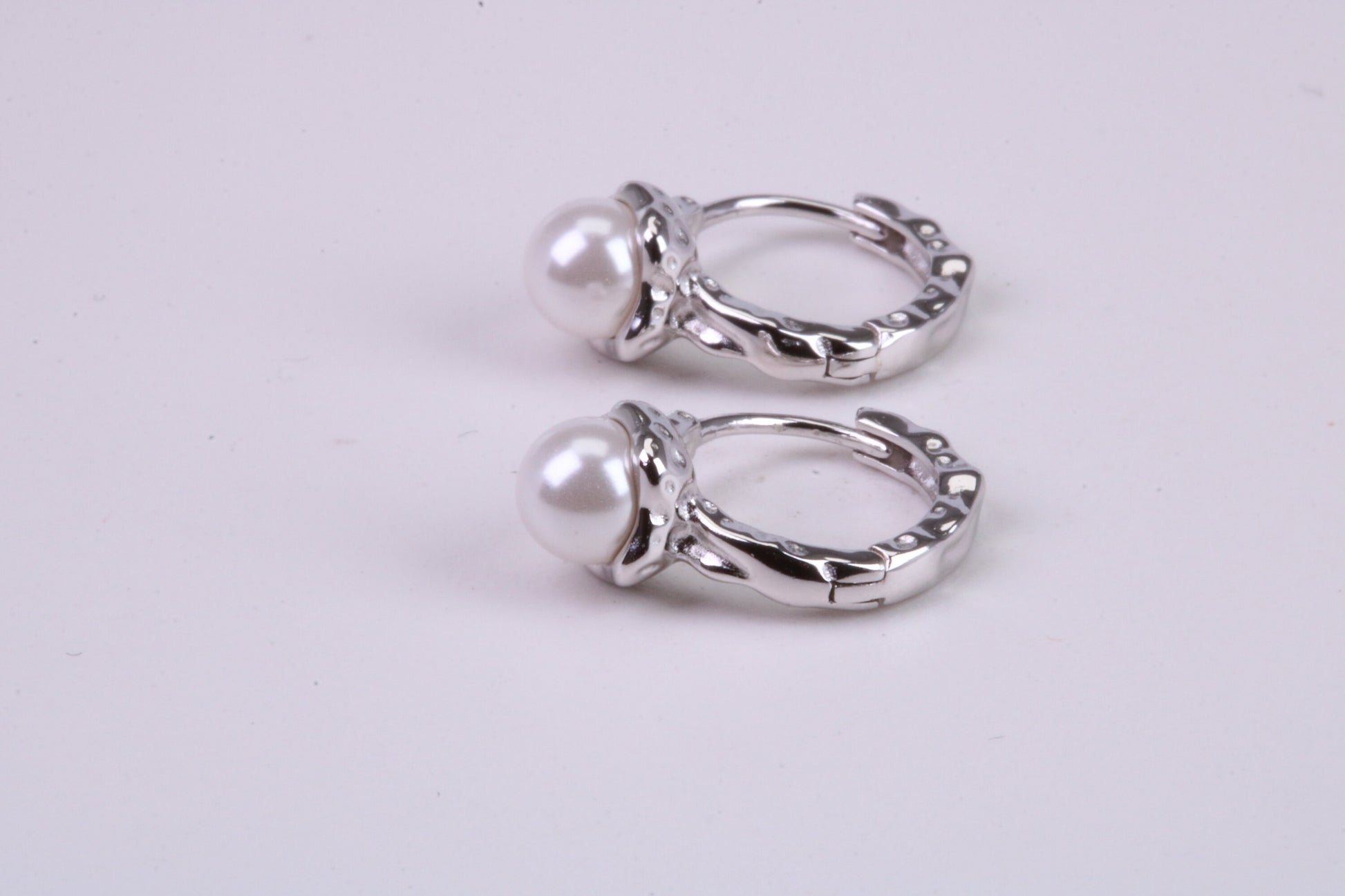 Natural Pearl set Hoop Earrings, set in Solid Silver