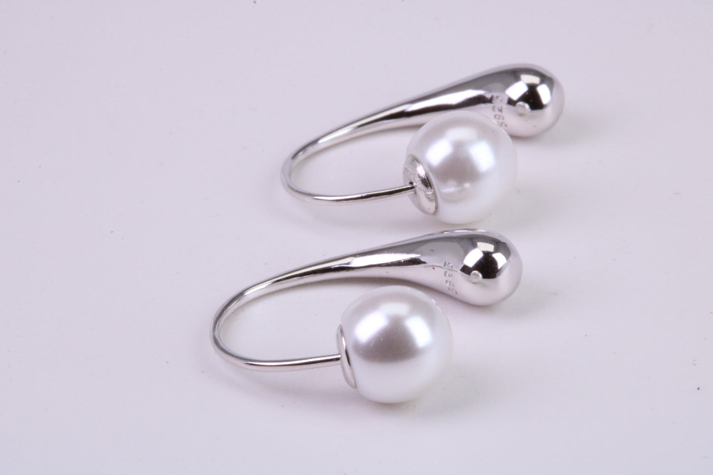 Natural Pearl set Dropper Hoop Earrings, set in Solid Silver