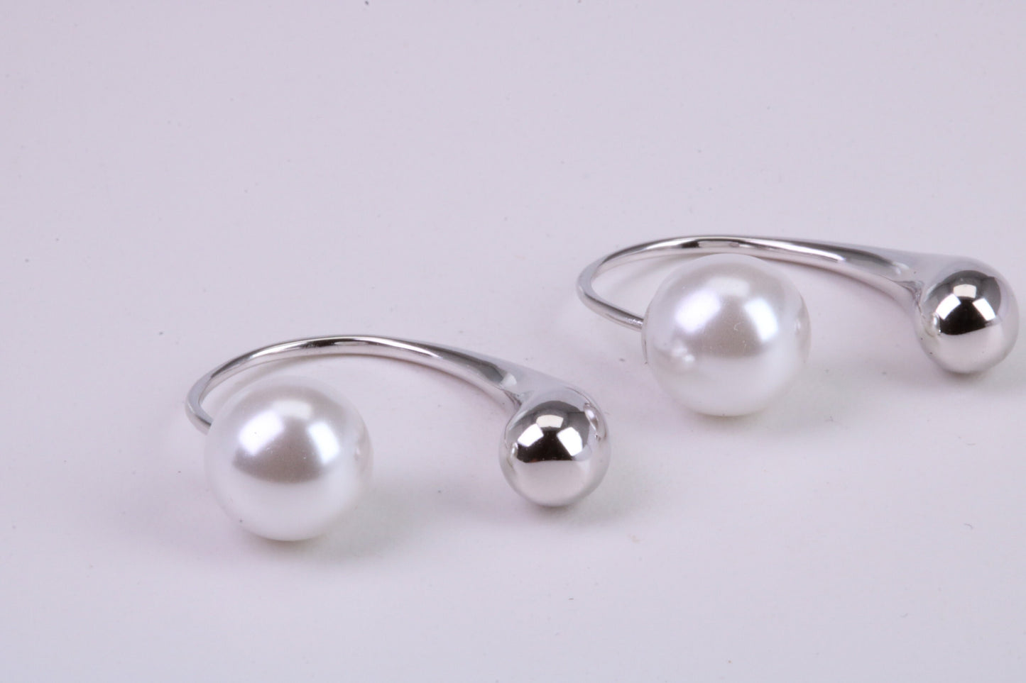 Natural Pearl set Dropper Hoop Earrings, set in Solid Silver