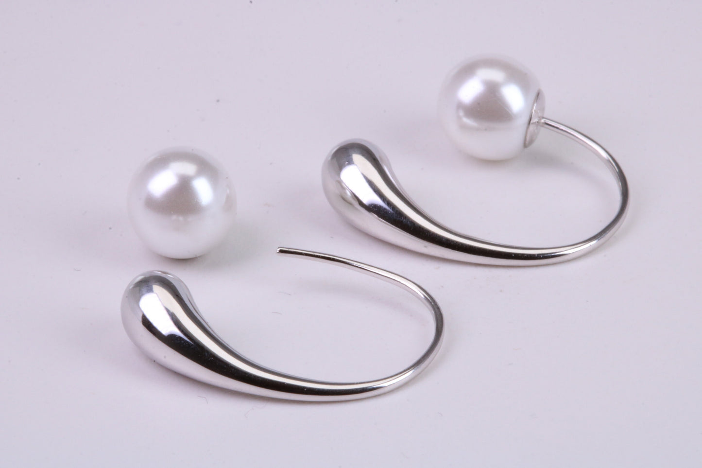 Natural Pearl set Dropper Hoop Earrings, set in Solid Silver